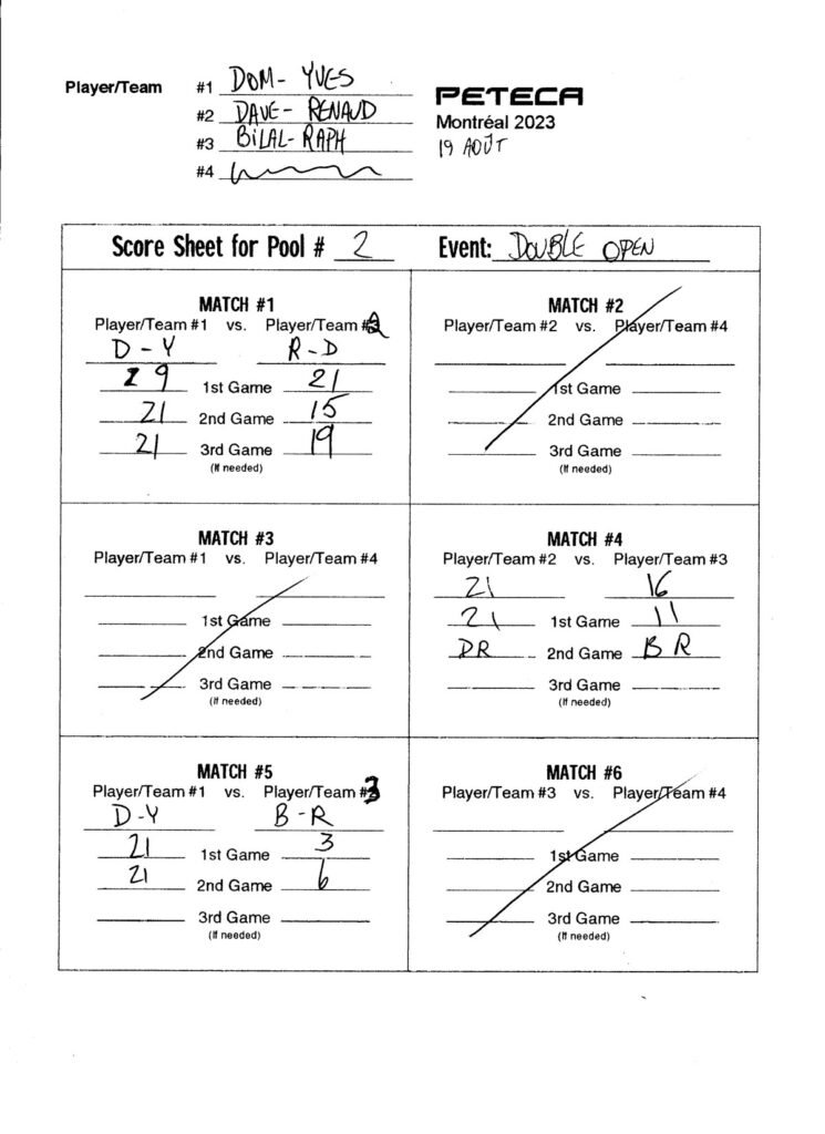 Pool 2 - Double Open - Tournoi de Peteca de Montréal 2023