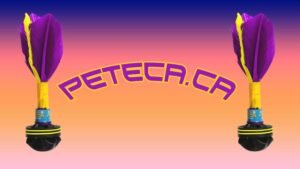 Volant de Peteca Rio Modifié x 2 ainsi que l'adresse du site Web Peteca.ca dans une composition picturale