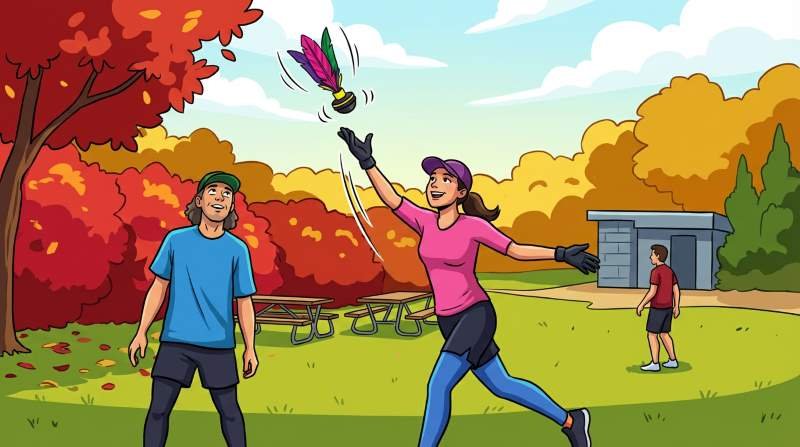 1 joueur et 1 joueuse de Peteca s'exécutent avec le sourire dans un parc